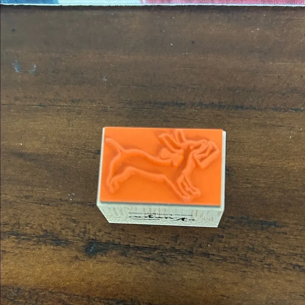 Kringen Wooden Rubber Stamp with Orange Design NEW